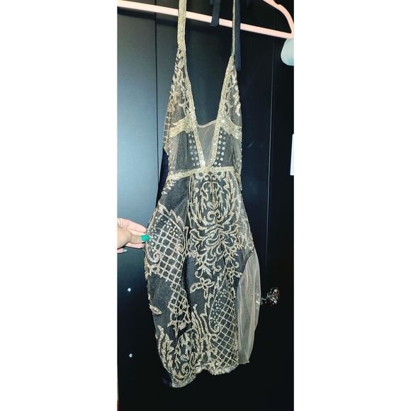 Gold & Black Transparent Halter Dress - Picture 1 of 3